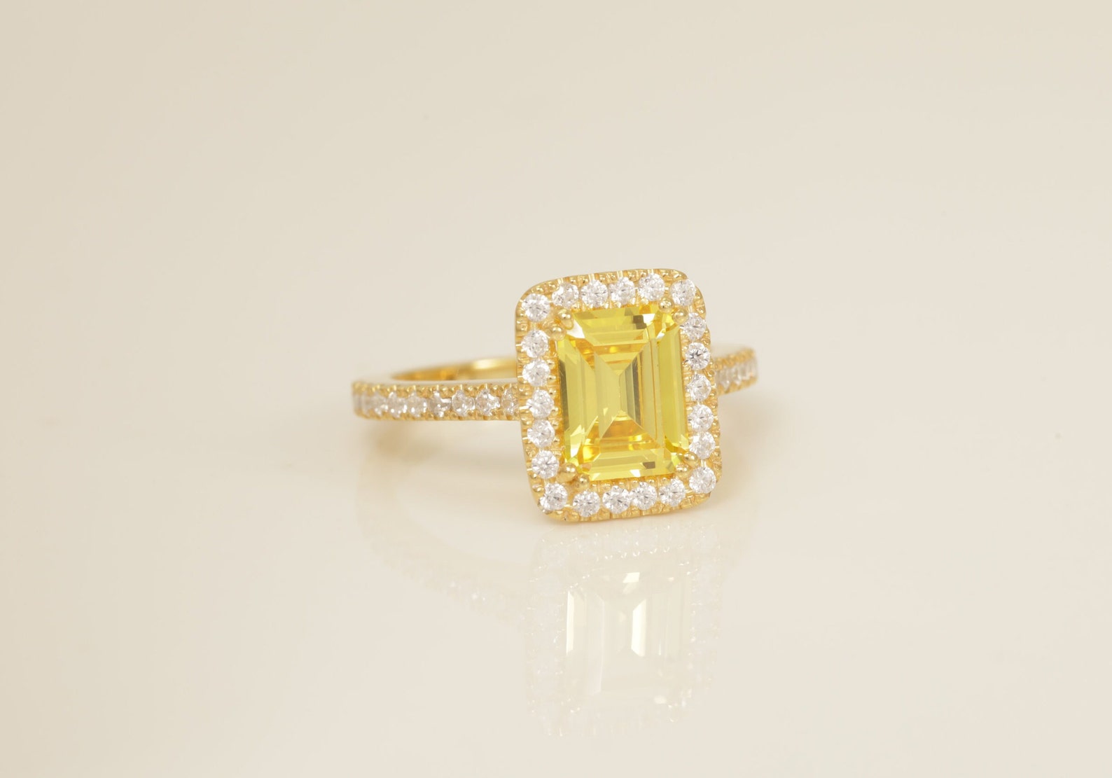 Diamond Halo Yellow Sapphire Engagement Ring, September Birthstone Ring, Bridal Promise Ring, Anniversary Ring Gift for Her